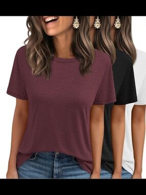 3 Set Women's Curved Hem Short Sleeve T-Shirt